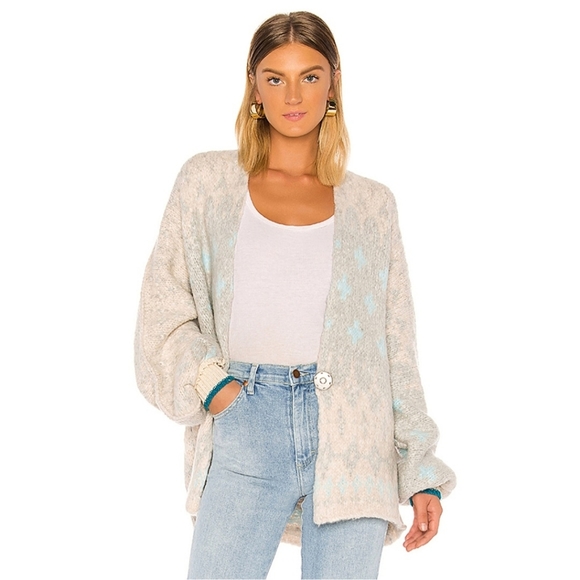 Free People Sweaters - Free People Alpaca Winter Wonderland Cardigan Sweater Size Medium Blue Combo